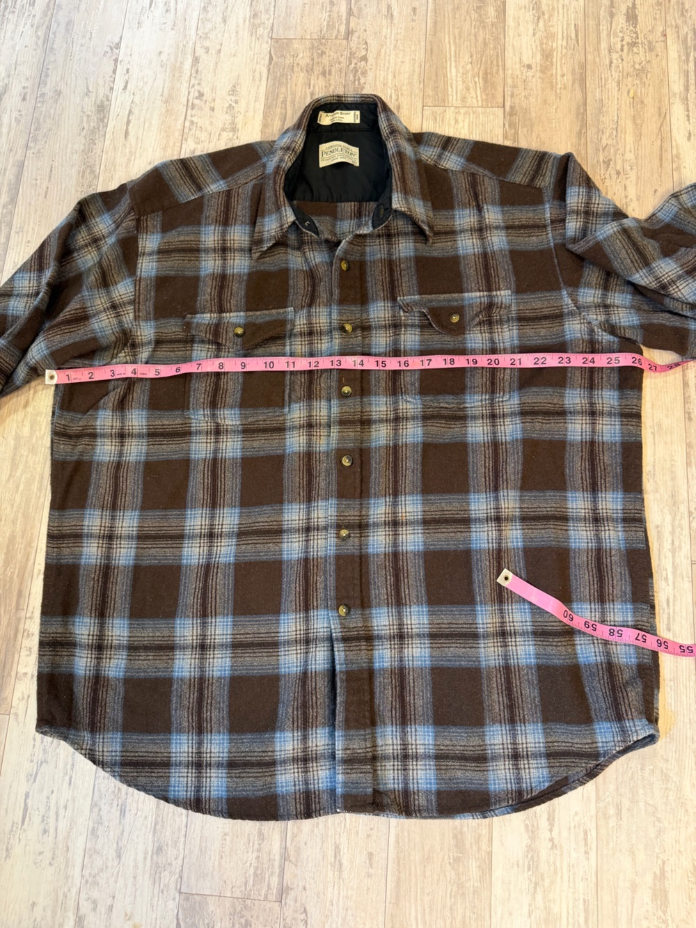 Pendleton Brown and Blue Plaid Button-Down Wool Outdoor Shirt Jacket - Picture 5 of 8